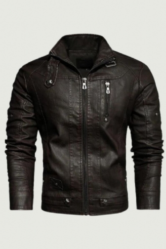 Leren Herenjas Winter Herfst Dikke Motorfiets Jas Vintage Slim Fit Jas Mannelijk