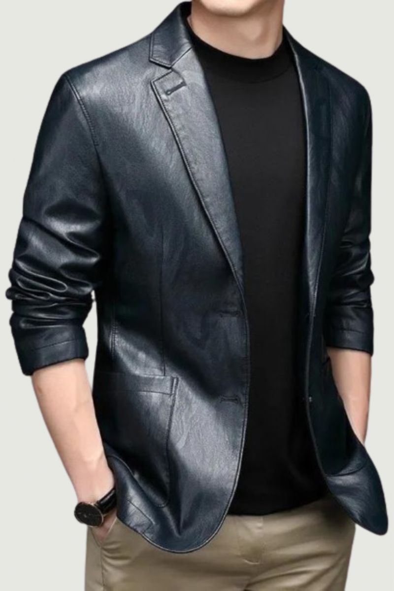 Leren Herenpak Voor Herfst En Winter Draadleer Niet-strijkbaar Anti-rimpel Slim-fit Pak Herenjas