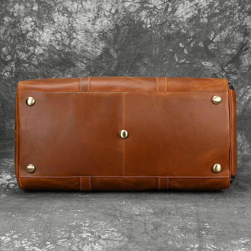 Vintage Herenhandbagagetas Reistas Met Schoenenzak Echt Leer Grote Capaciteit Schouder - Bruin