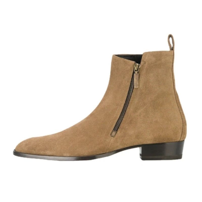 Chelsea Boots Heren Echt Leer Rits Mat Puntige Zakelijke Formele Laarzen - Khaki