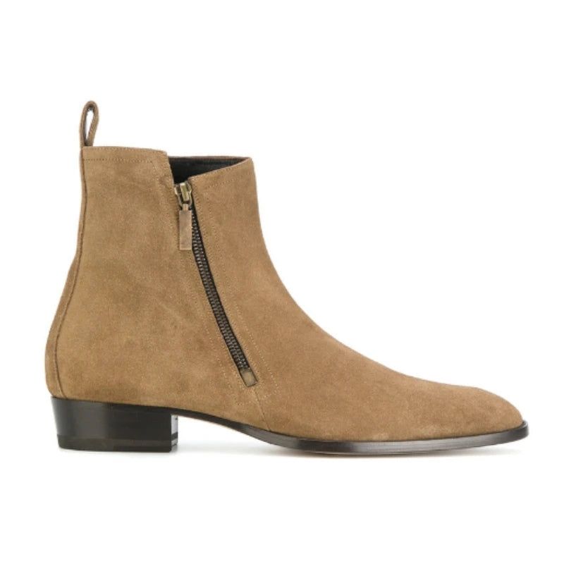 Chelsea Boots Heren Echt Leer Rits Mat Puntige Zakelijke Formele Laarzen - Khaki