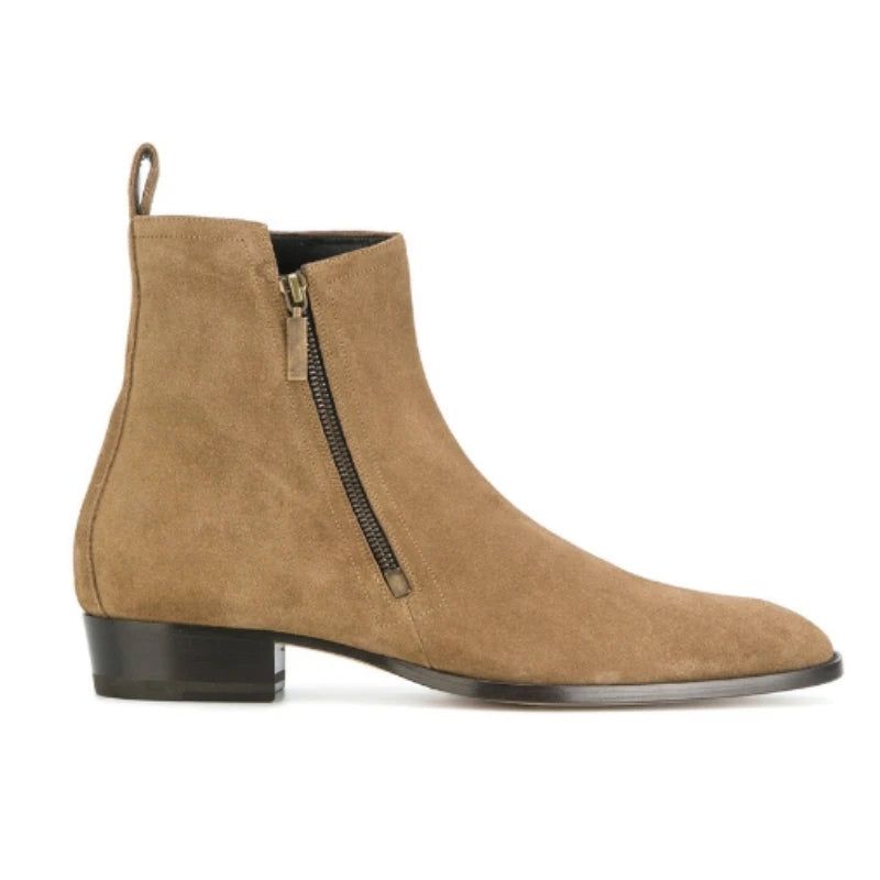 Chelsea Boots Heren Echt Leer Rits Mat Puntige Zakelijke Formele Laarzen - Khaki