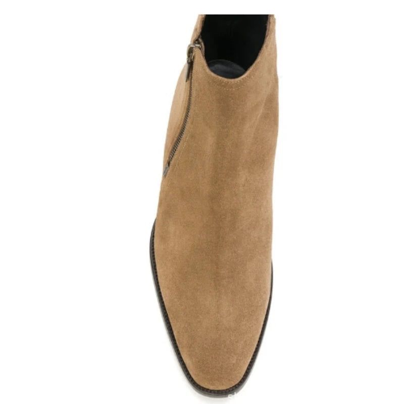 Chelsea Boots Heren Echt Leer Rits Mat Puntige Zakelijke Formele Laarzen - Khaki