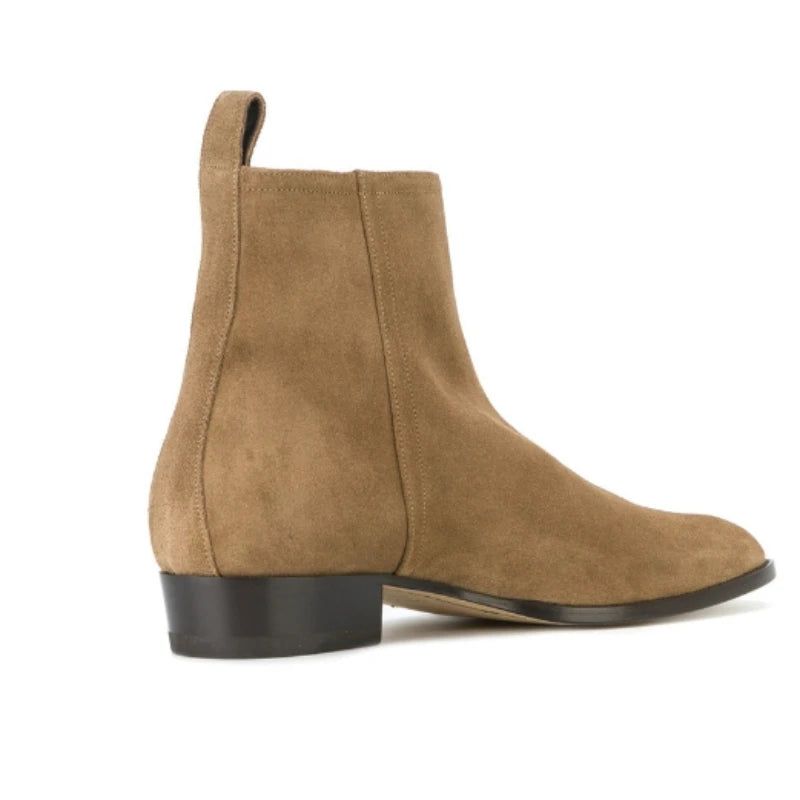 Chelsea Boots Heren Echt Leer Rits Mat Puntige Zakelijke Formele Laarzen - Khaki