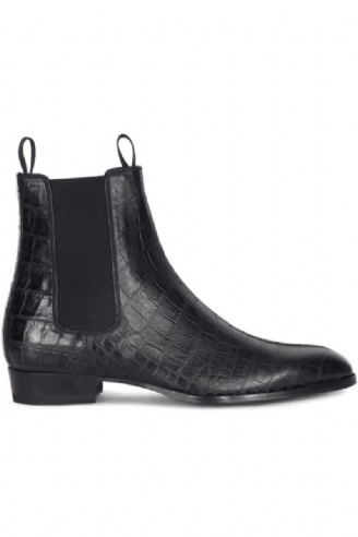 Exclusieve Instapper Paris Stone-patroon Catwalk Wedge Lederen Handgemaakte Chelsea-laarzen