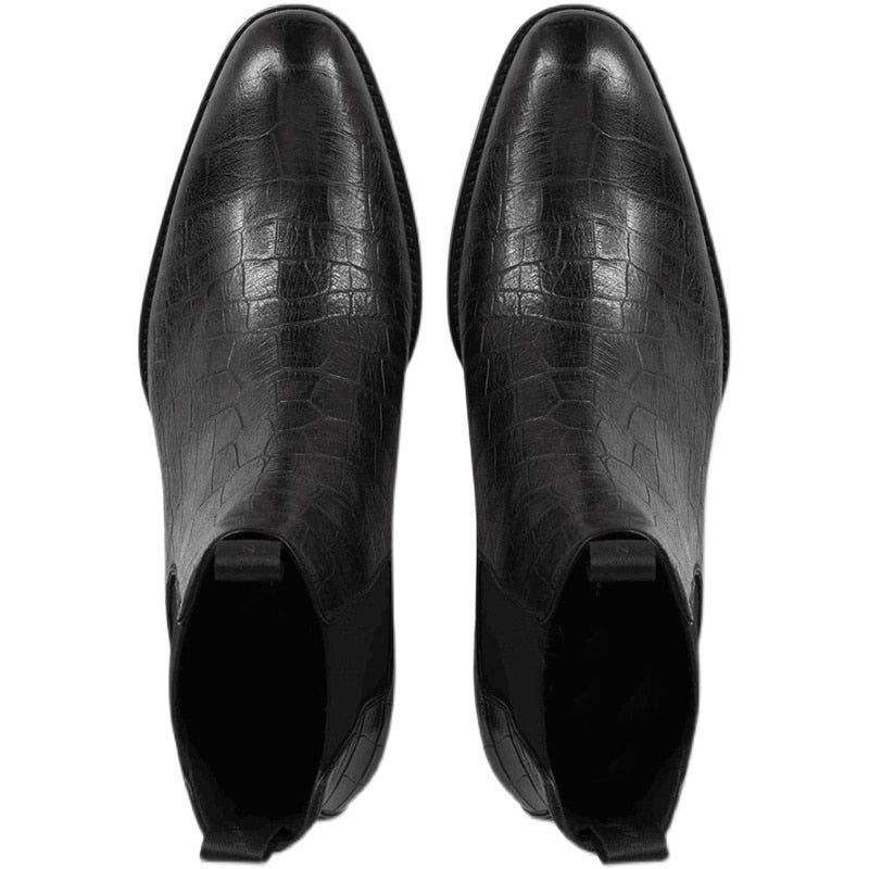 Exclusieve Instapper Paris Stone-patroon Catwalk Wedge Lederen Handgemaakte Chelsea-laarzen - Zwart