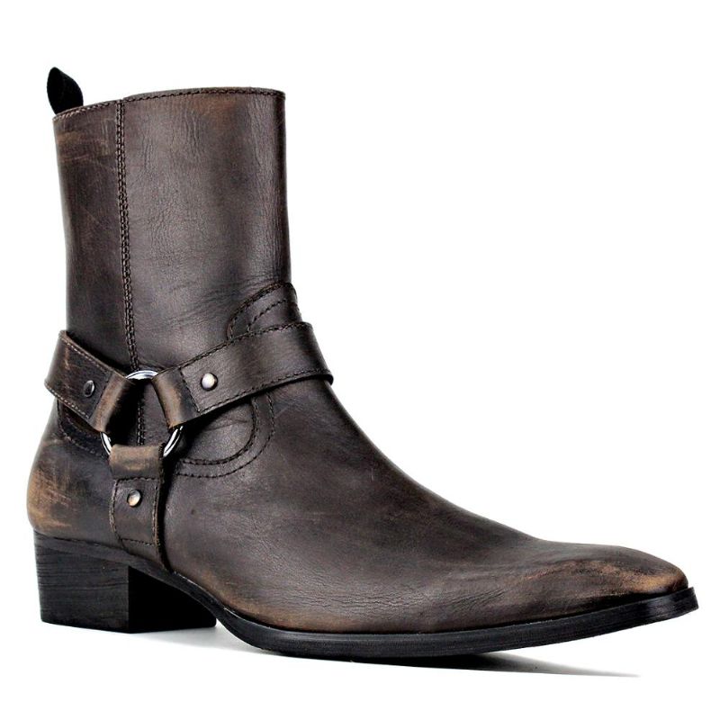 Herenlaarzen Echt Lederen Schoenen Enkel Rits-up Motorlaarzen Chelsea Boots Klassieke Kalfsleerschoenen Hoge Haklaarzen - Bruin