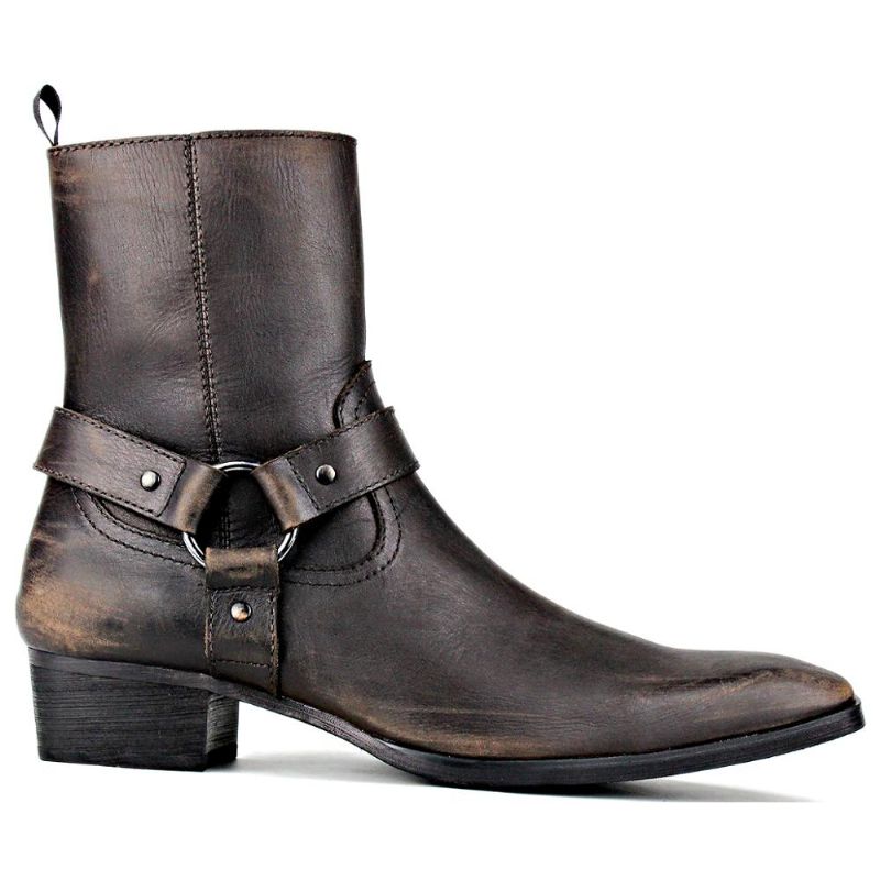 Herenlaarzen Echt Lederen Schoenen Enkel Rits-up Motorlaarzen Chelsea Boots Klassieke Kalfsleerschoenen Hoge Haklaarzen - Bruin