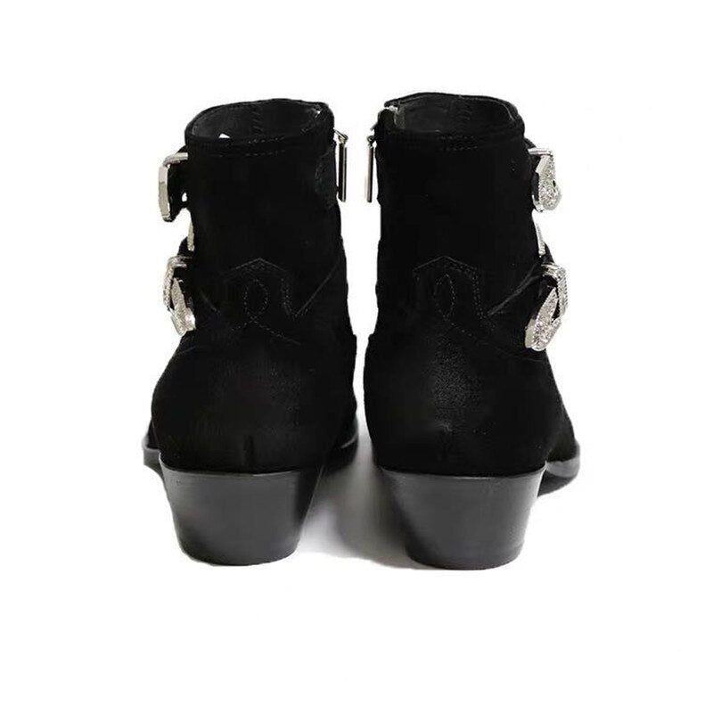 Metal Punk Dubbele Riem Wedge Luxe Heren Lederen Laarzen 5cm Hak Op Maat Gemaakte Handgemaakte Slim Fit Chelsea Boots - Leer