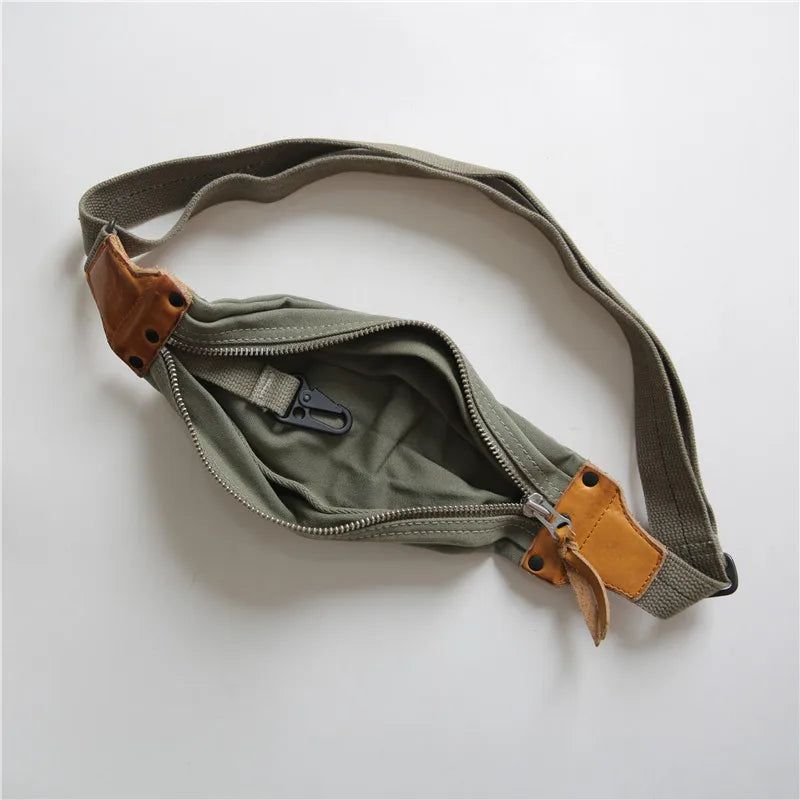 Borsttas Van Canvas En Echt Leer Handgemaakte Casual Reiscrossbodytassen - Leger Groen