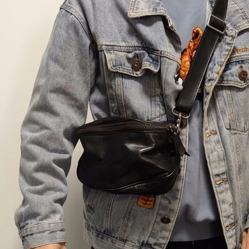 Crossbodytas Leren Zadeltas Voor Heren Rugzak Casual Plantaardig Gelooid Leer - Bruin