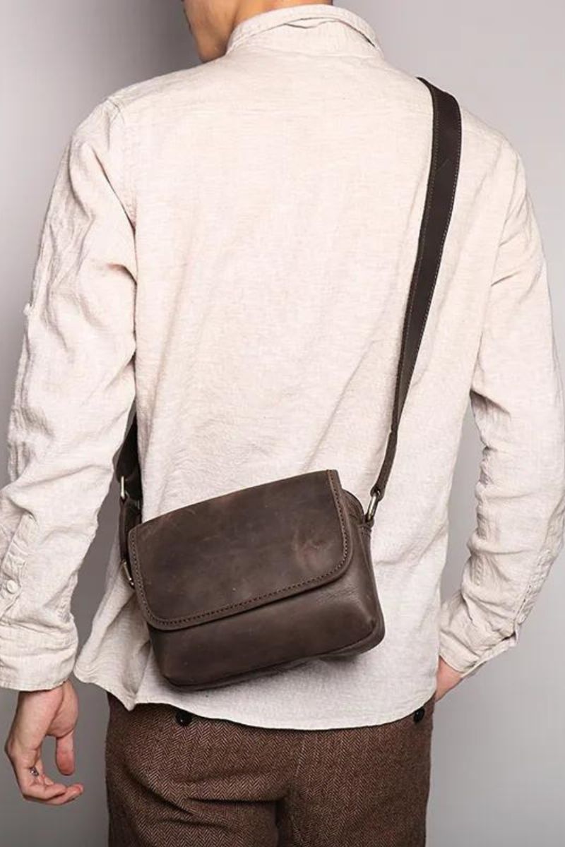 Leren Heren Schoudertas Vintage Flap Telefoontas Man Eenvoudige Tas Crazy Horse Leer Retro