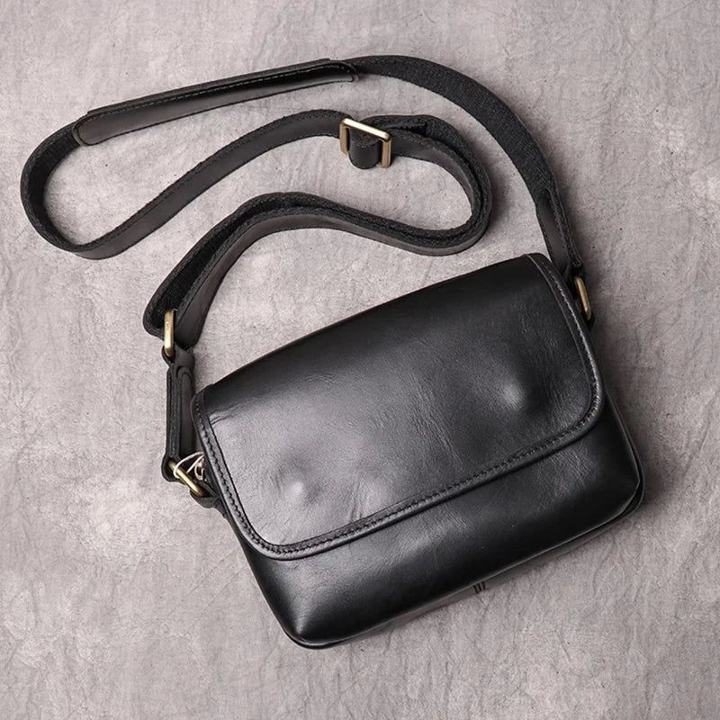 Leren Heren Schoudertas Vintage Flap Telefoontas Man Eenvoudige Tas Crazy Horse Leer Retro - Bruin