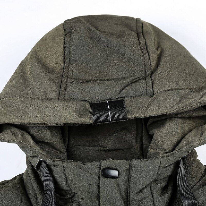 Mannen Winter Lange Warme Parka's Winddicht Effen Jas Katoen Dikke Casual Uitloper Jas Mannelijke Militaire Bomberjacks - Zwart