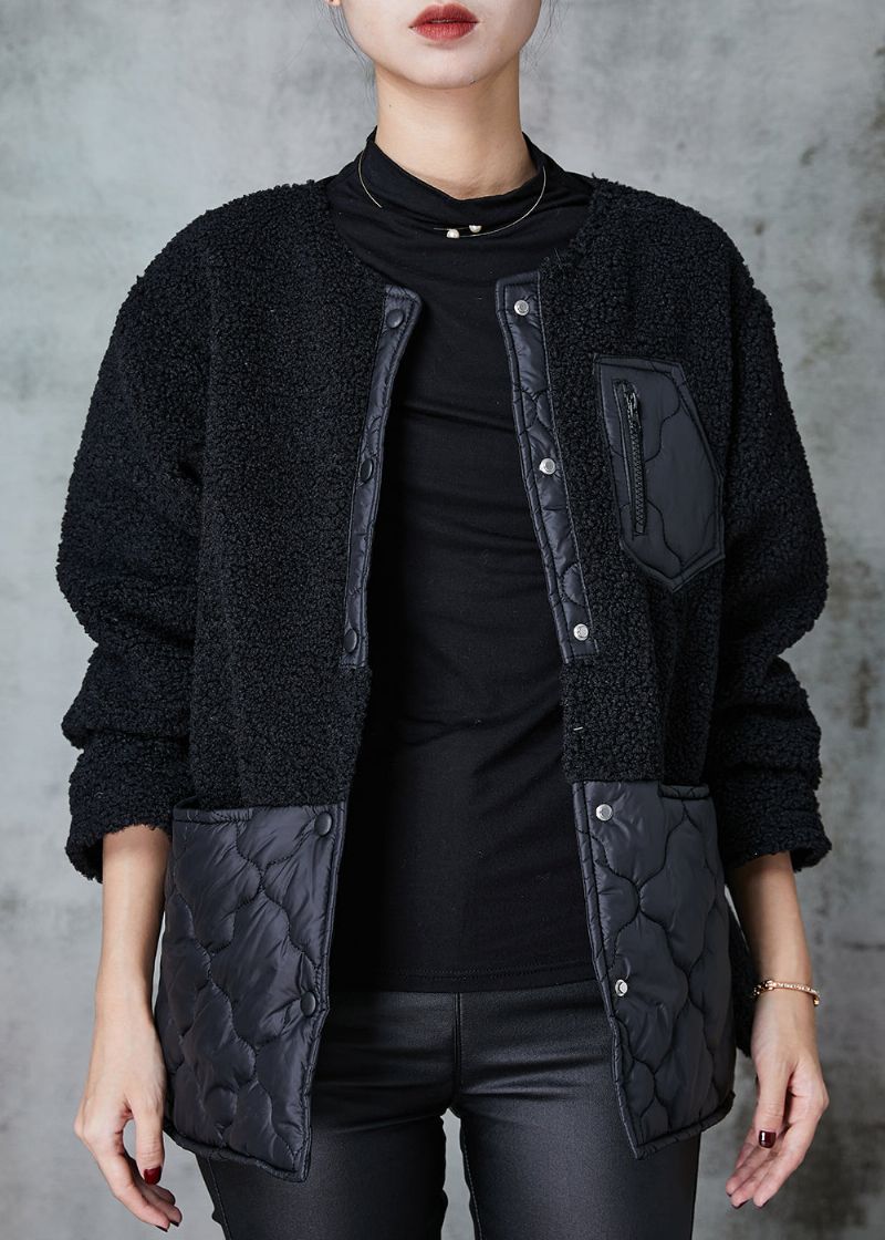 Biologische Zwarte Oversized Patchwork Nepbontjassen Lente - Dames winterjassen