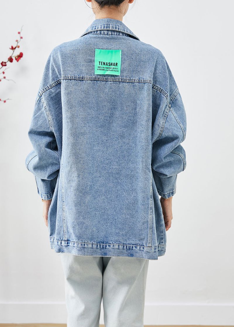 Boheems Blauw Oversized Spijkerjack Met Appliqué Herfst - Dames winterjassen