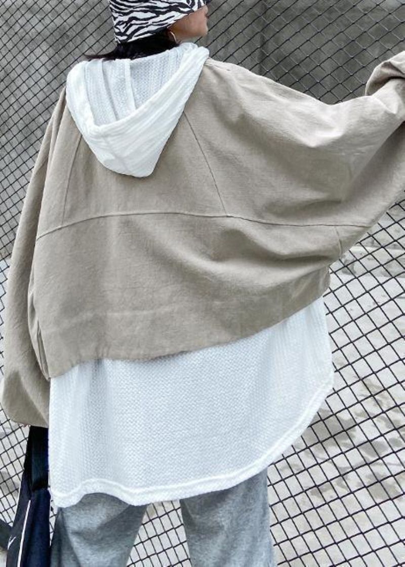 Boheemse Revers Fijne Jassen Met Ritssluiting Damesblouses Beige Art Uitloper - Beige