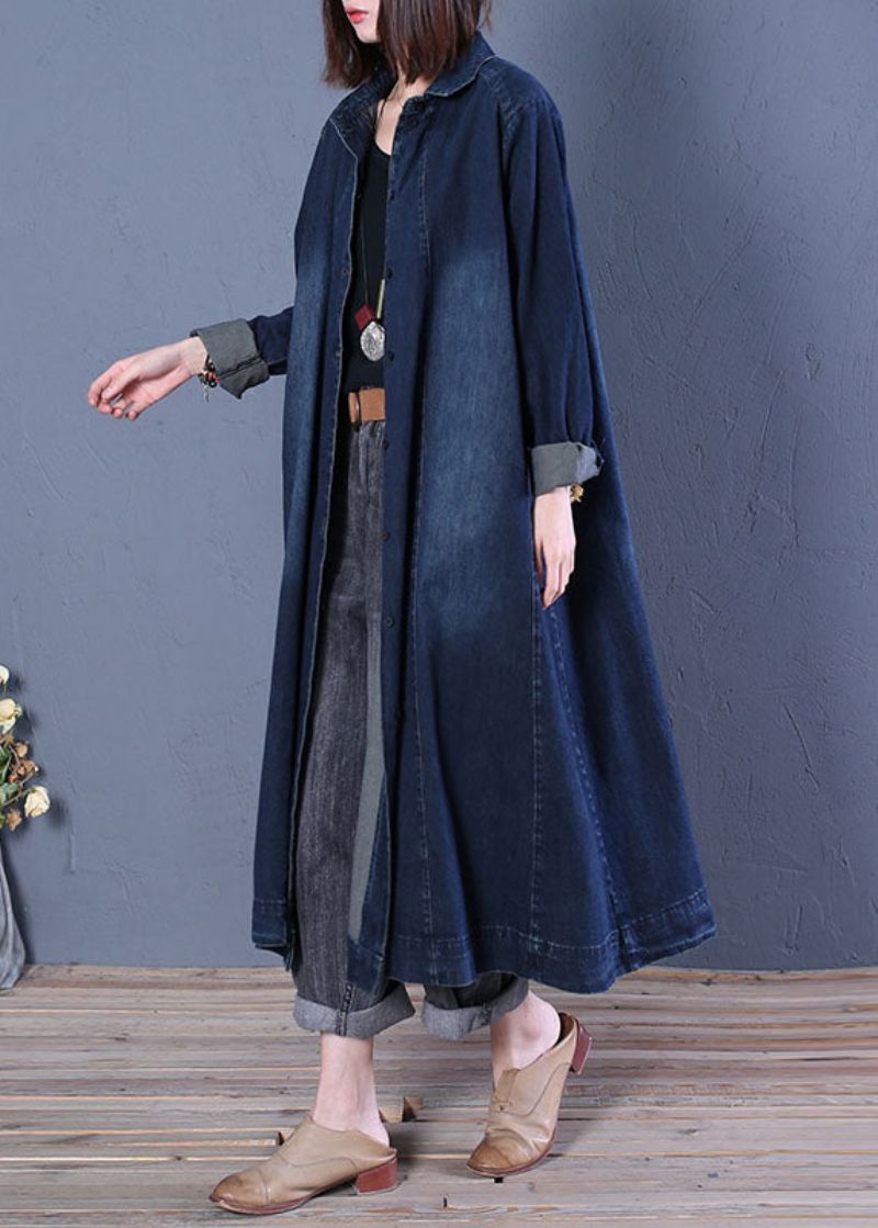 Boutique Blauwe Peter Pan Kraag Patchwork Denim Trenchcoats Lente - Dames winterjassen