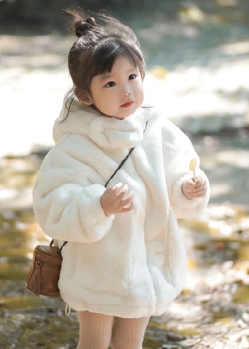 Boutique Witte Jas Met Capuchon Pluizige Meisjesjas Met Lange Mouwen - Dames winterjassen