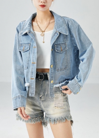 Dames Blauwe Oversized Zakken Katoenen Denim Jas Herfst