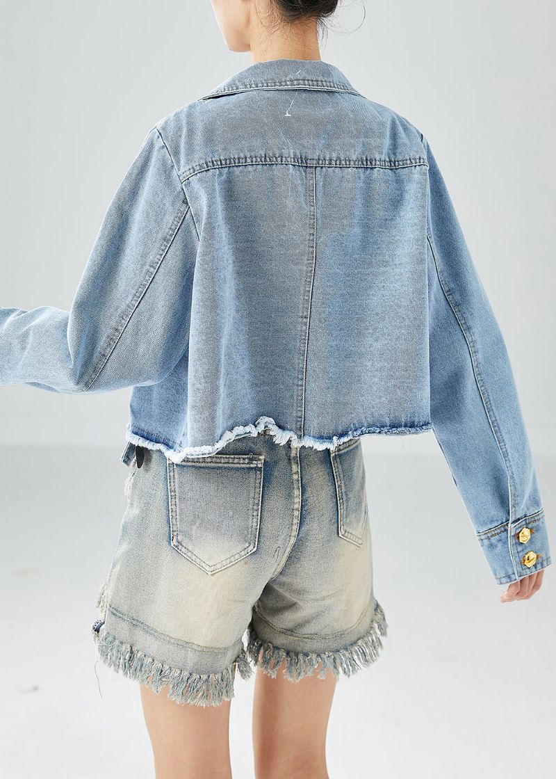 Dames Blauwe Oversized Zakken Katoenen Denim Jas Herfst - Dames winterjassen