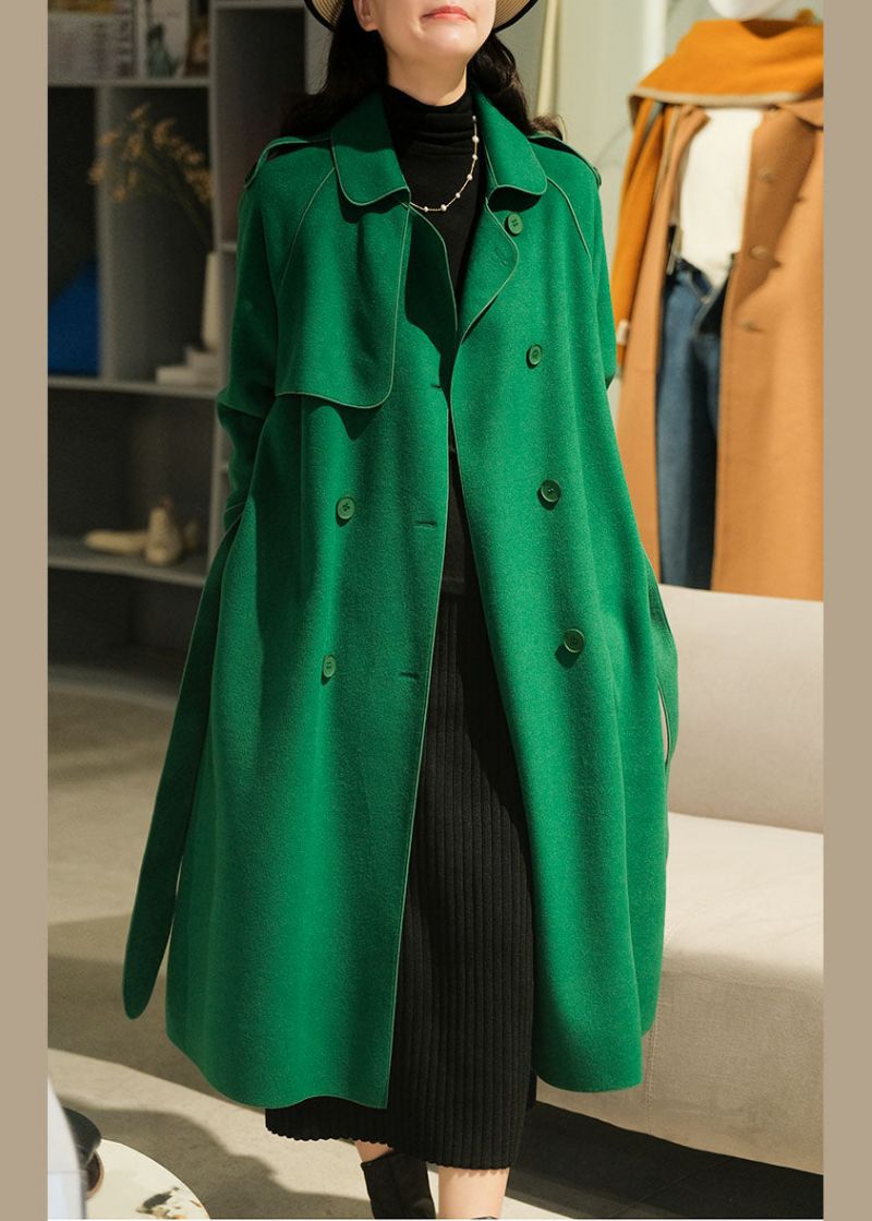 Dames Groene Peter Pan Kraag Effen Kleur Wollen Trenchcoats Winter - Groen