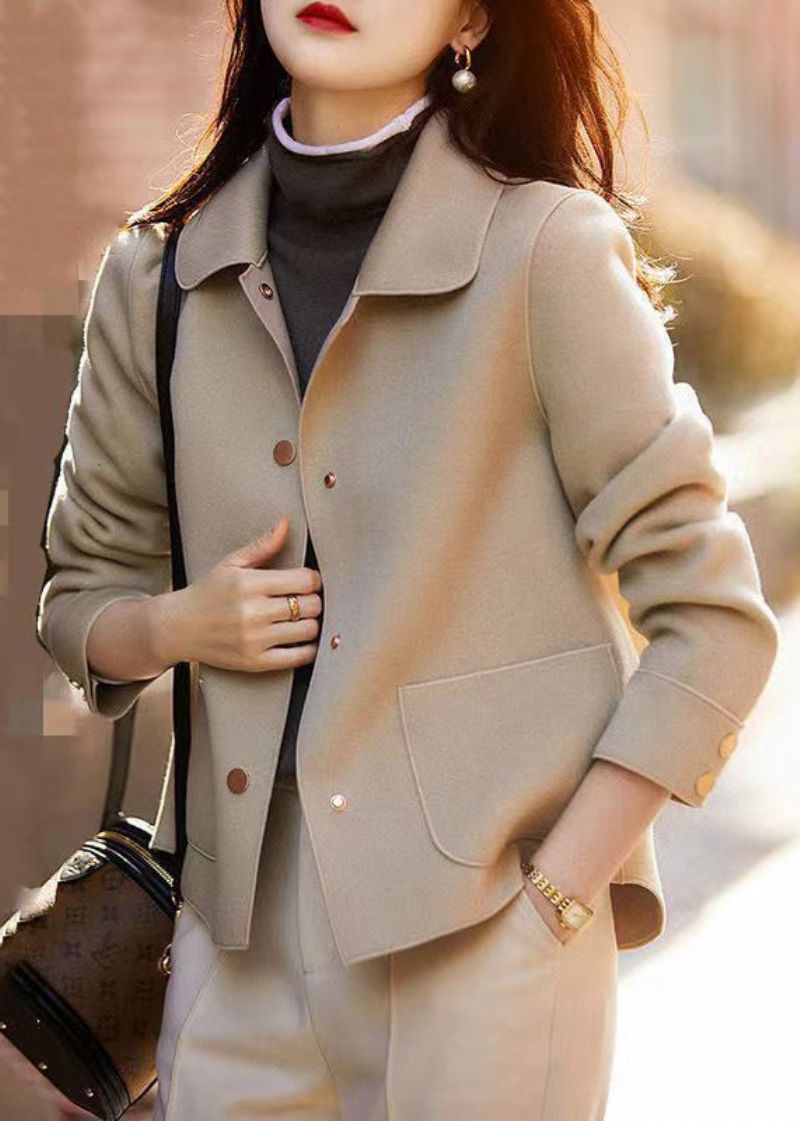 Eenvoudige Zwarte Knoopzakken Met Patchwork Wollen Jassen Herfst - Dames winterjassen