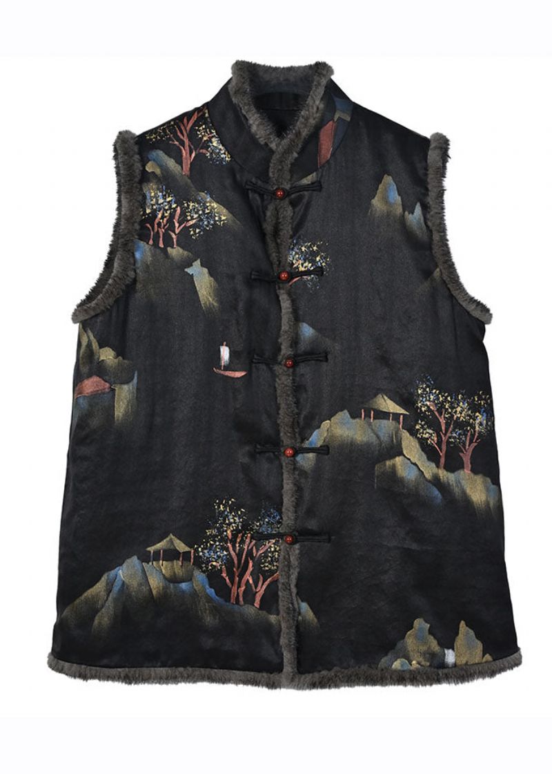 Fijne Zwarte Zakken Met Print En Knopen Van Nertsenhaar Wintervest - Dames winterjassen