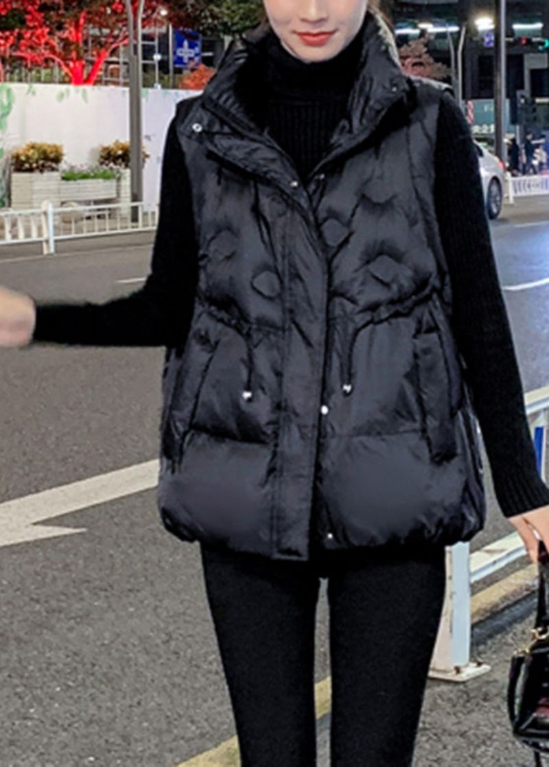 Kort Zwart Opstaand Gilet Met Eendendons En Ritssluiting Winter - Dames winterjassen