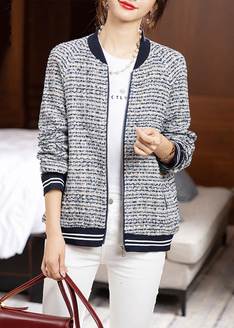 Losse Gestreept Patchwork Katoenen Jassen Met Lange Mouwen En Ritssluiting - Dames winterjassen