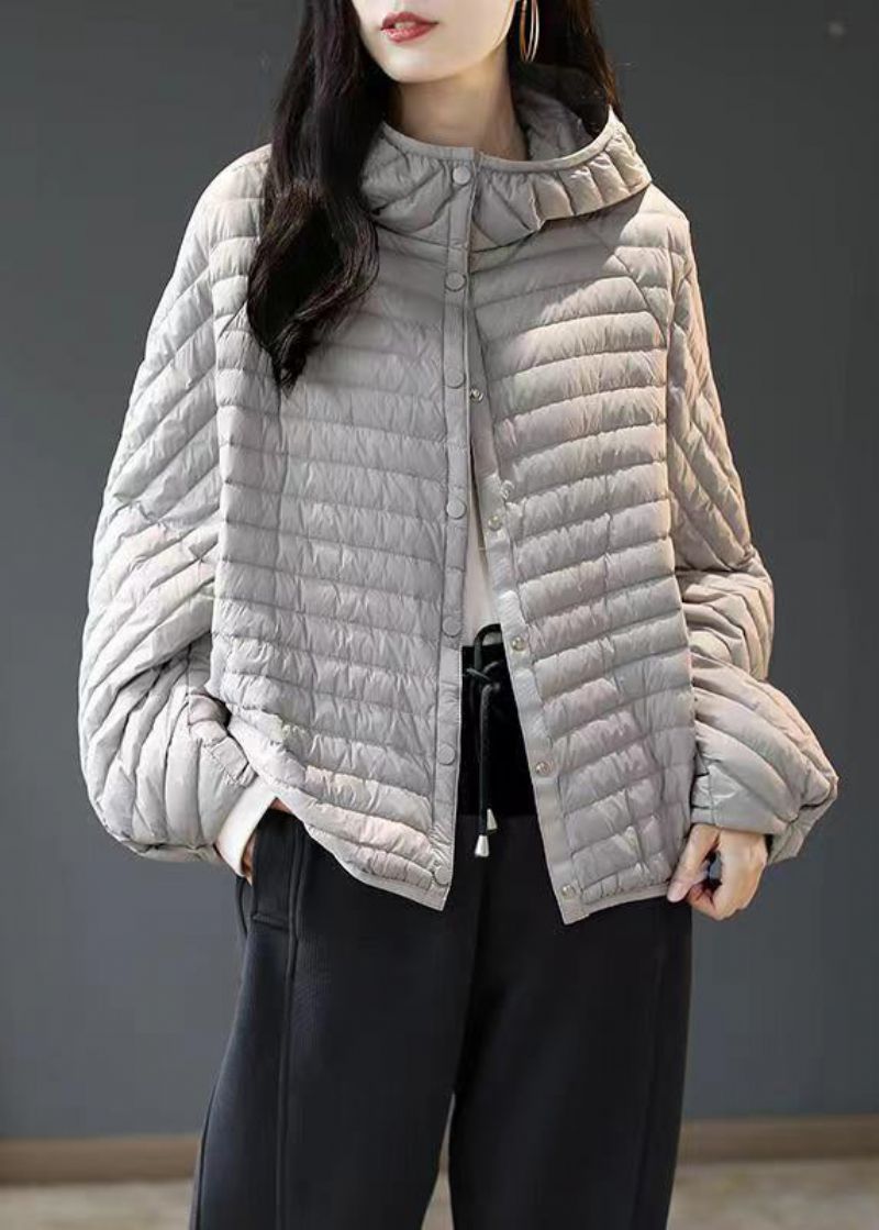 Losse Kaki Patchwork Eendendonsjas Met Capuchon Winter - Dames winterjassen