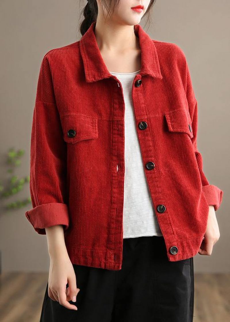 Losse Revers Button-down Fijne Jassen Dames Rood Korte
