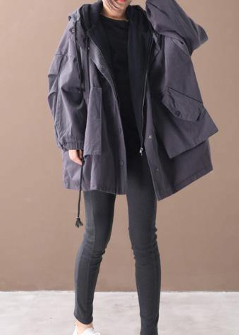Mode Casual Halflange Jassen Winteroutwear Beige Zakken Wollen - Donkergrijs