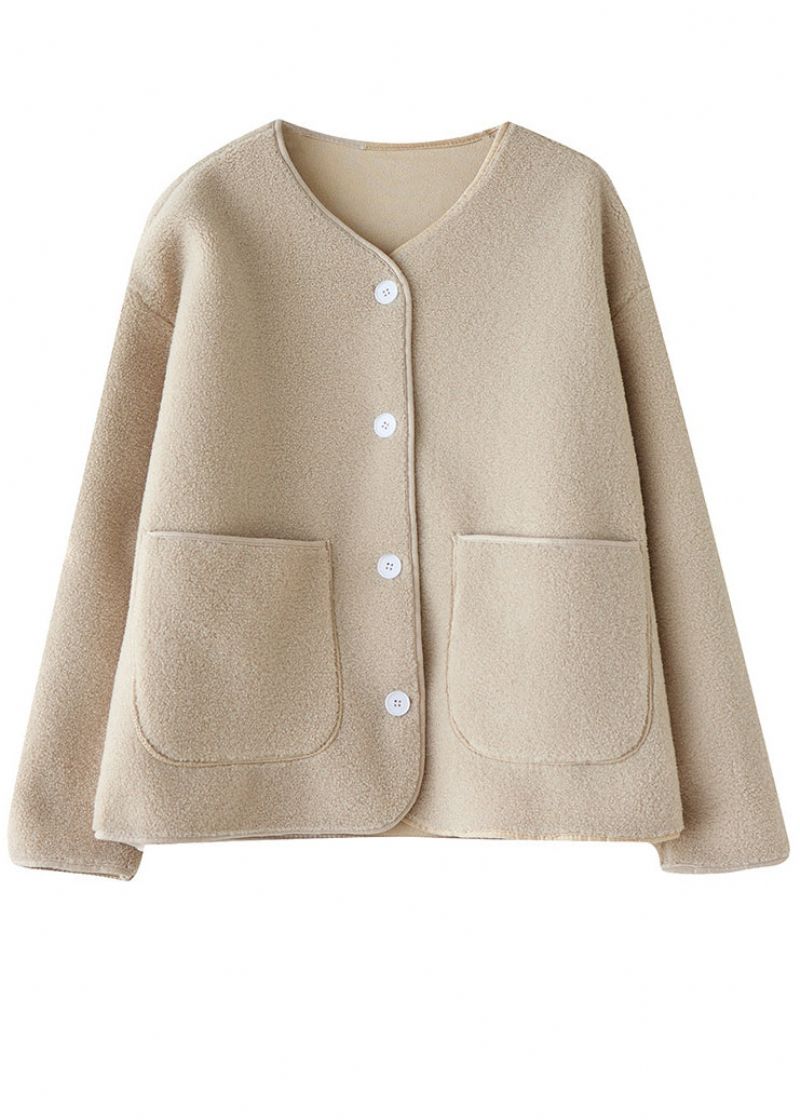 Moderne Abrikoos O-hals Dikke Nepbontjas Uitloper Winter - Dames winterjassen