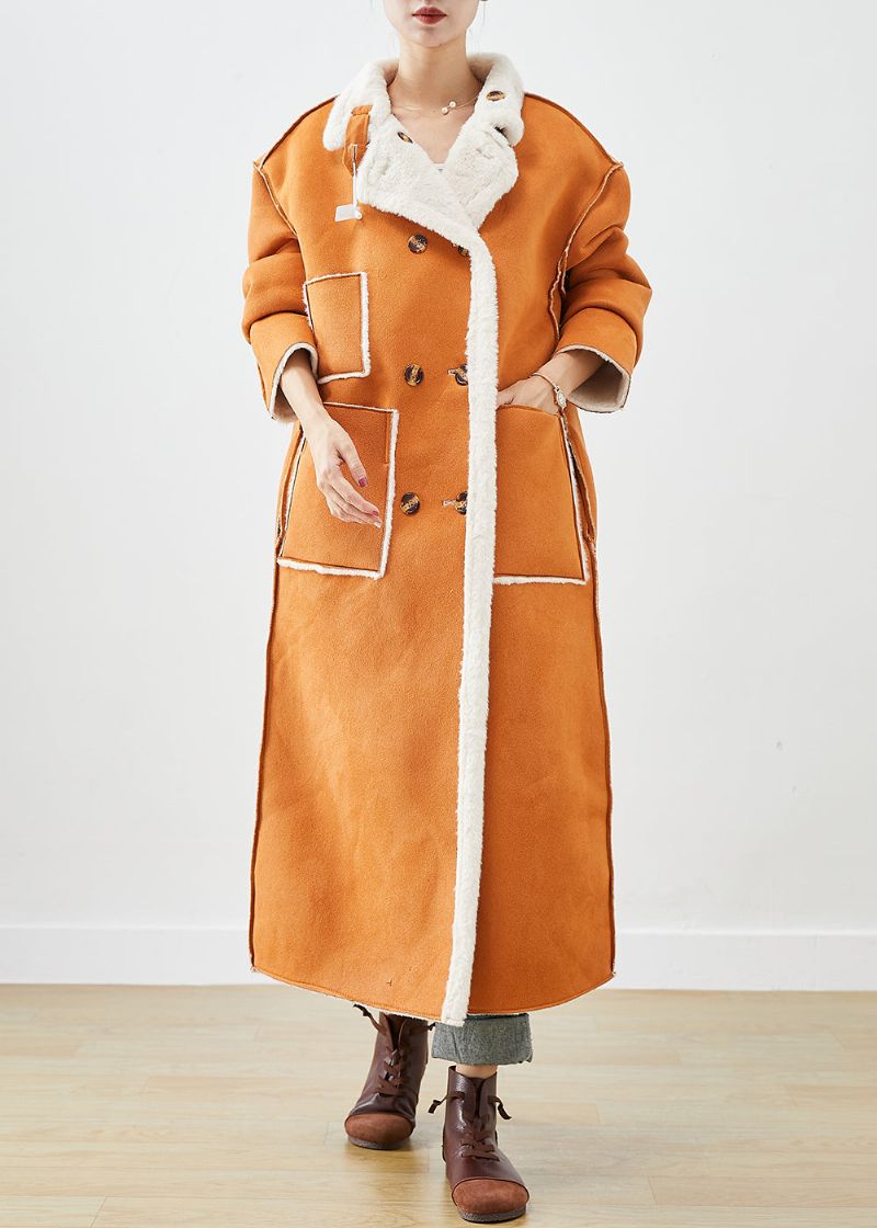 Moderne Oranje Dubbele Borst Pluizig Bont Pluizige Slijtage Aan Beide Zijden Jassen Winter - Dames winterjassen