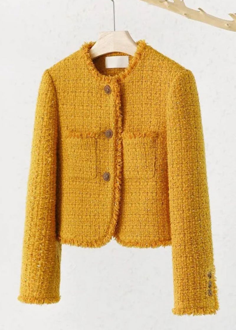 Nieuwe Gele O-hals Knoopzakken Katoenen Jassen Herfst - Dames winterjassen