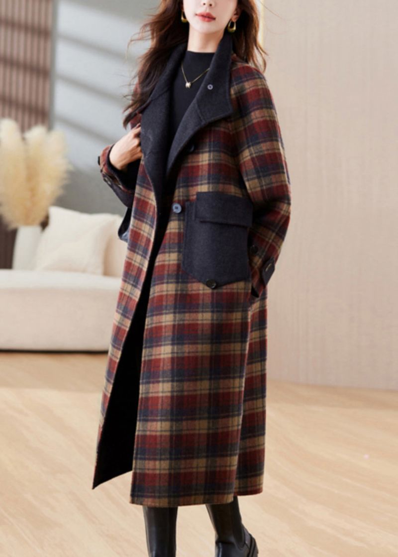 Nieuwe Geruite Knoopzakken Patchwork Kasjmier Lange Jassen Winter