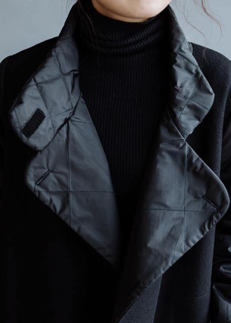 Nieuwe Zwarte Wollen Jas Grote Maten Middellange Jassen Dubbele Borstzakken Winter Damesjassen - Dames winterjassen