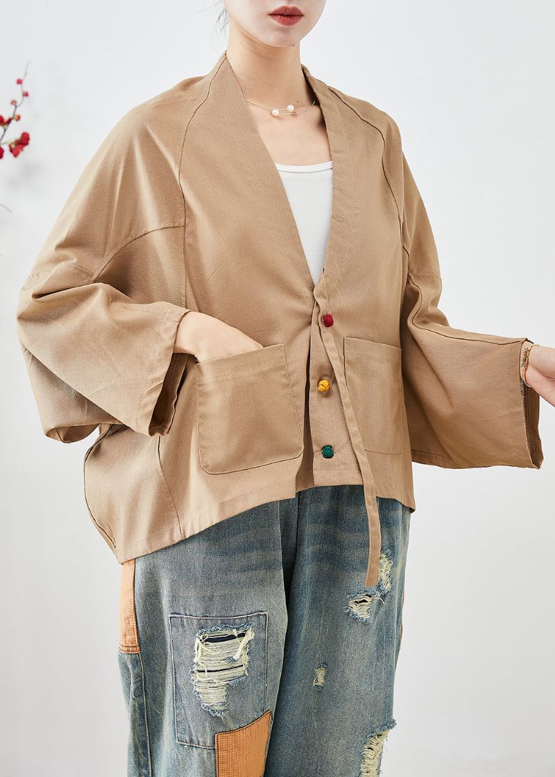 Plus Maat Kaki Oversized Zakken Linnen Jassen Vleermuismouw