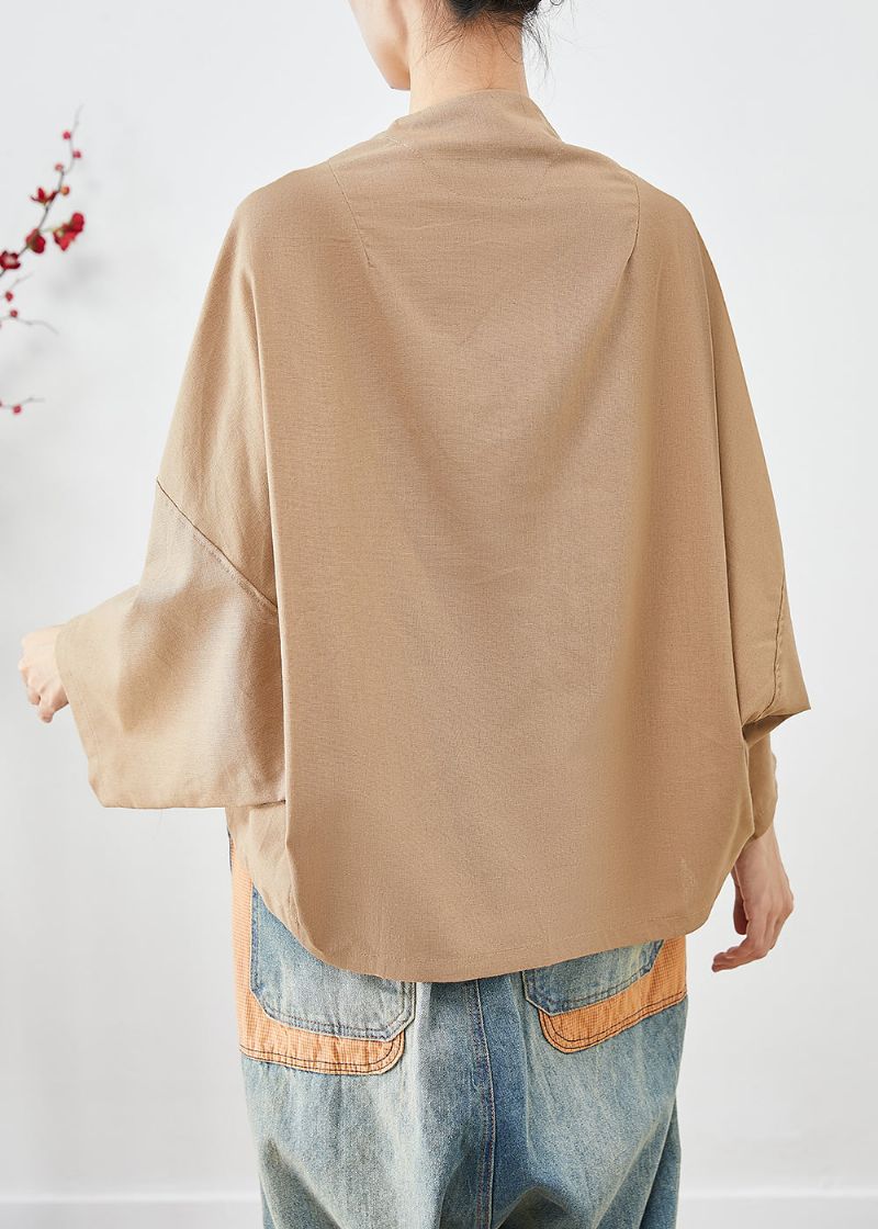 Plus Maat Kaki Oversized Zakken Linnen Jassen Vleermuismouw - Dames winterjassen