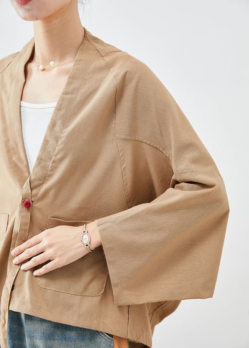 Plus Maat Kaki Oversized Zakken Linnen Jassen Vleermuismouw - Dames winterjassen