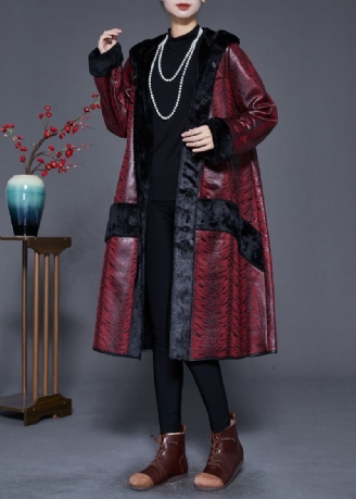 Plus Maat Saai Rode Capuchon Patchwork Warme Fleece Jassen Winter