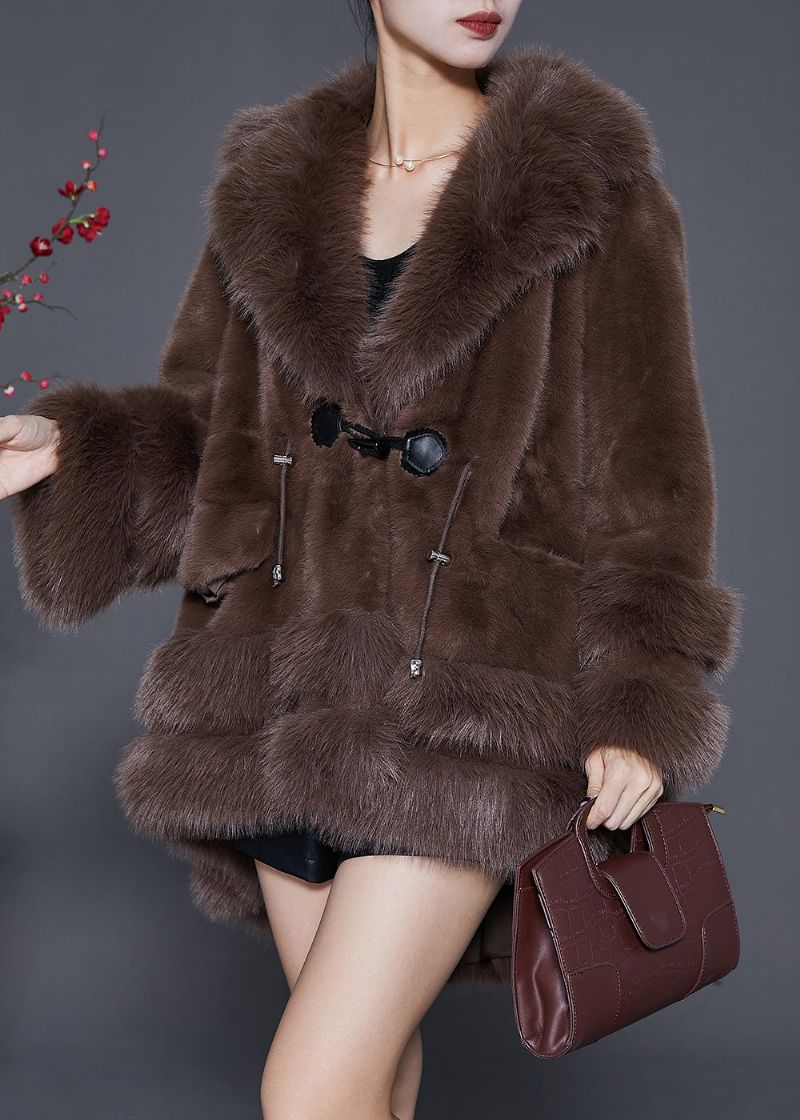Stijl Chocolade Oversized Laag Hoog Ontwerp Fuzzy Bont Pluizig Jack Winter