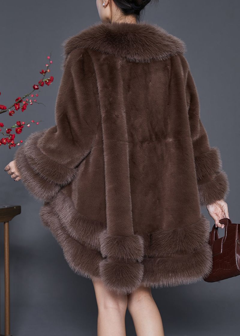 Stijl Chocolade Oversized Laag Hoog Ontwerp Fuzzy Bont Pluizig Jack Winter - Dames winterjassen