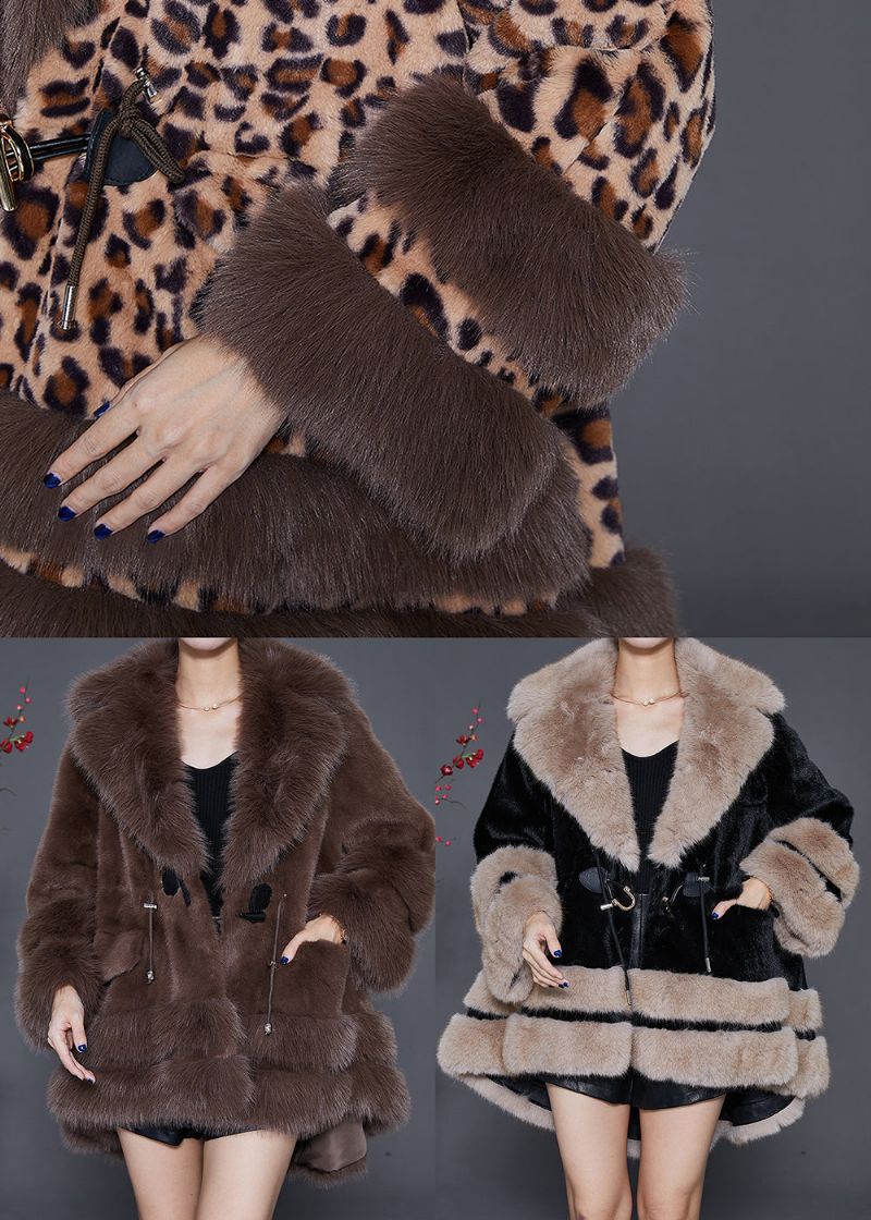 Stijl Chocolade Oversized Laag Hoog Ontwerp Fuzzy Bont Pluizig Jack Winter - Dames winterjassen