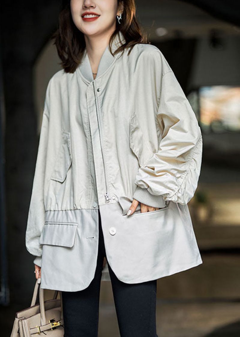 Stijl Witte Cinched Patchwork Spandex-jassen Herfst - Dames winterjassen