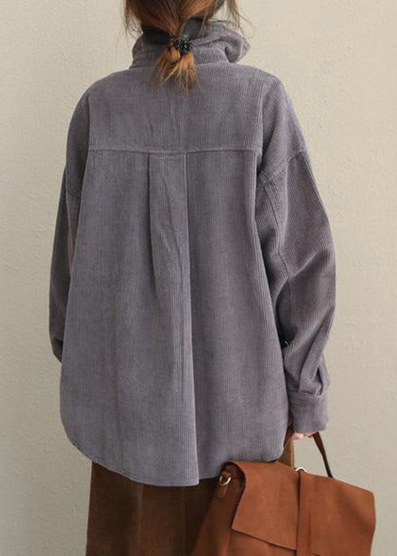 Vintage Roze En Grijze Herfst Losse Corduroy Korte Jas Voor Dames - Dames winterjassen