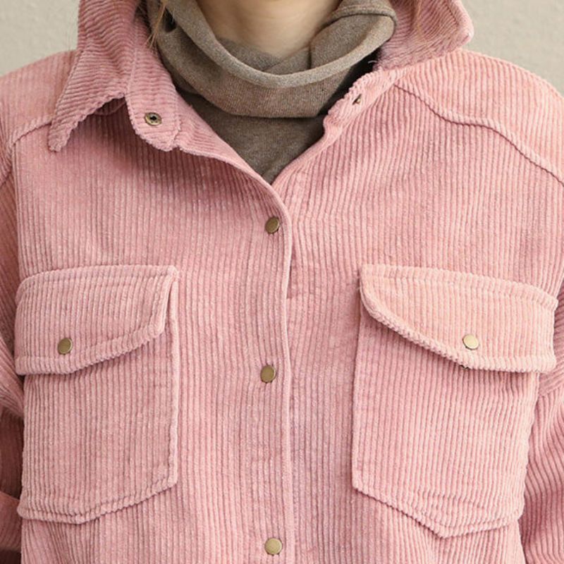 Vintage Roze En Grijze Herfst Losse Corduroy Korte Jas Voor Dames - Dames winterjassen