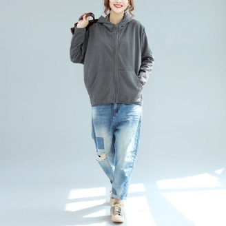 Winter Nieuwe Grijze Katoenen Jassen Met Ritssluiting Plus Size Casual Korte Uitloper