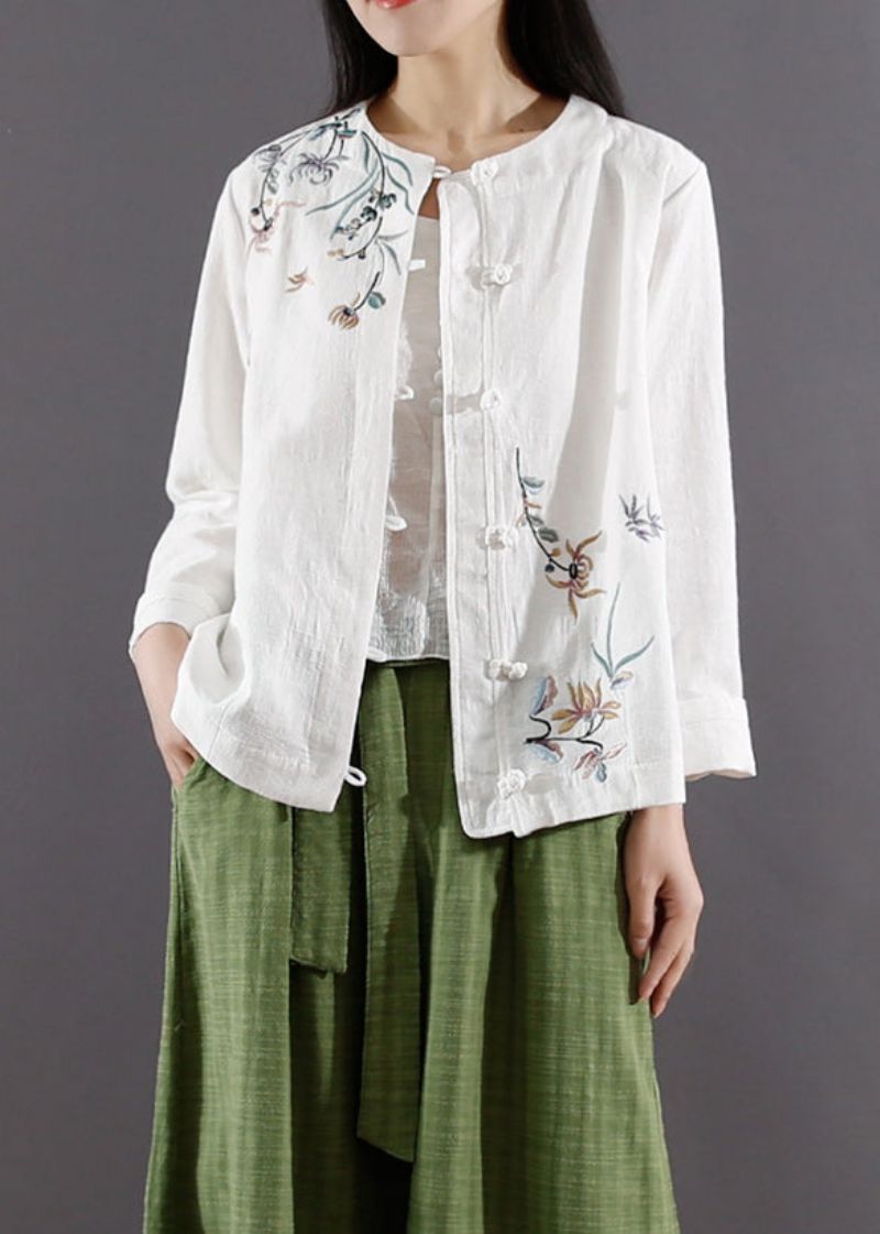 Witte Katoenen Jassen Met Patchwork En O-hals Met Lange Mouwen - Dames winterjassen